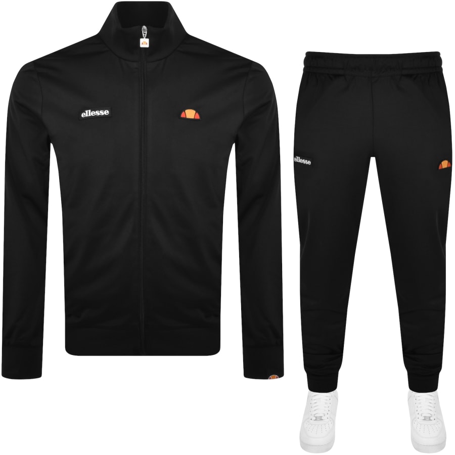 Ellesse black tracksuit deals